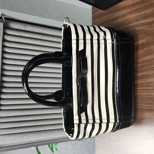 Kate Spade New York Chelsea Park Patent Leather Striped Satchel with Bow Trim